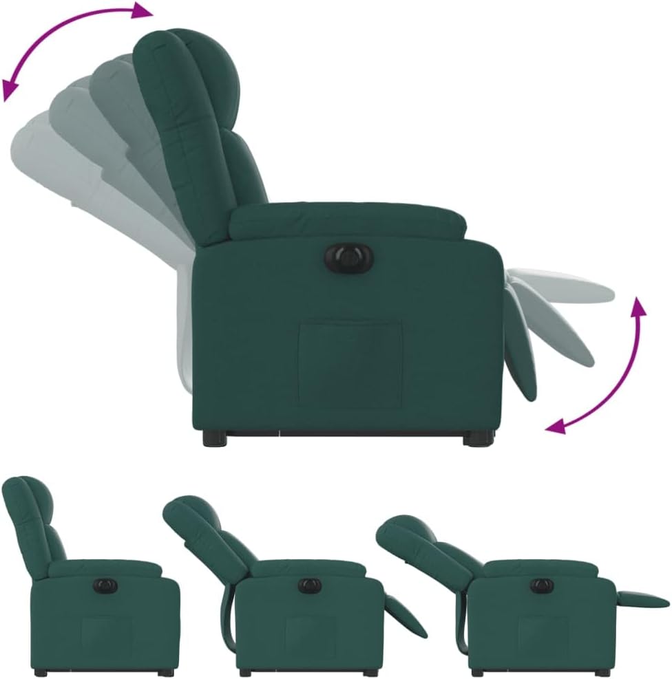 Relaxstoel Met Opstahulp – Elektrische Relaxstoel – TV-Stoel – Ligstoel – Relaxfauteuil – Elektrisch Kantelsysteem – Donkergroene Stof – Automatische Ligfunctie tot 135 Graden