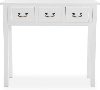 Versa Niza Smalle hal of vestibule Entree hal meubilair, Console Tafel, met 3 laden, Afmetingen (H x B x H) 80 x 35 x 90 cm, Hout, Kleur Wit