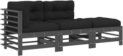 vidaXL 3-piece Lounge set with cushions solid wood grey - QUORE