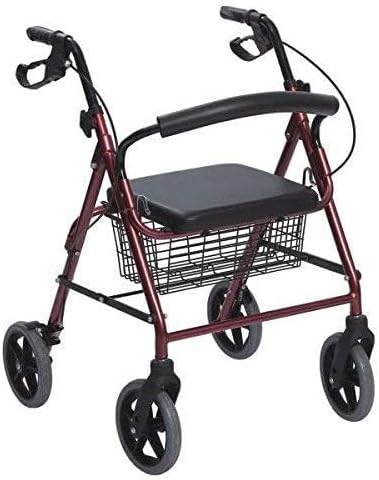 Rode opvouwbare aluminium rollator - wandelaar met 4 wielen voor senioren