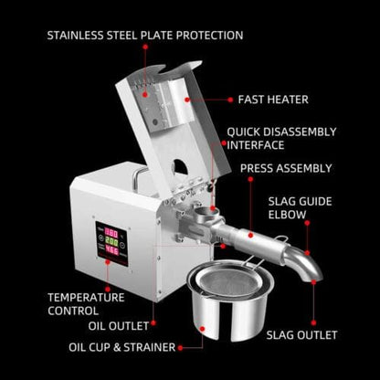 Stainless Steel Oil Press for Oil Extraction, Automatic Oil Press for Most Oil Plants, 220V, 750W - QUORE