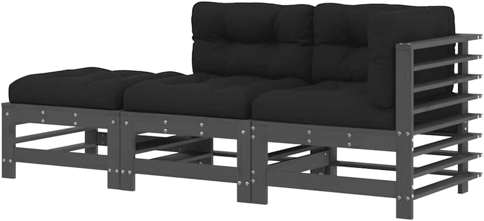 vidaXL 3-piece Lounge set with cushions solid wood grey - QUORE