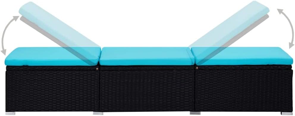 vidaXL 3-piece sunbed set with tea table poly rattan black