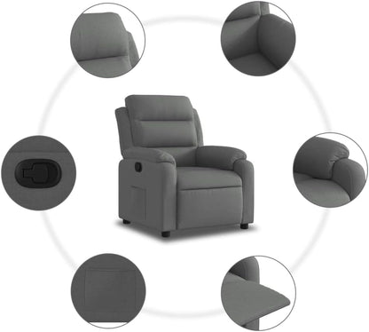 Relaxstoel donkergrijs stof TV fauteuil met ligfunctie, enkele ligstoel relaxstoel voor woonkamer, slaapkamer handmatig kantelsysteem mA5 - QUORE