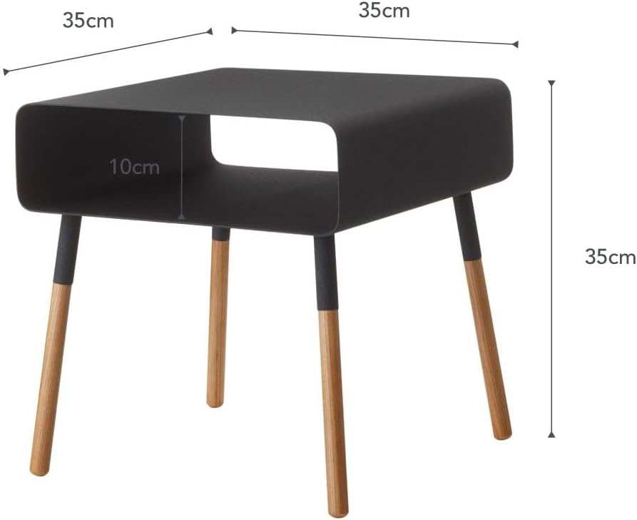 Yamazaki 4230 PLAIN Low Side Table, black, Steel/Wood, 35 x 35 x 35 cm