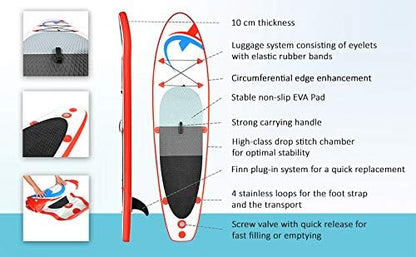 NEMAXX Stand Up Paddle Board PB305 SUP Board opblaasbaar, Surfbord, Surfplank, gemakkelijk te vervoeren, met tas, Peddel, Vin, Luchtpomp, Reparatieset