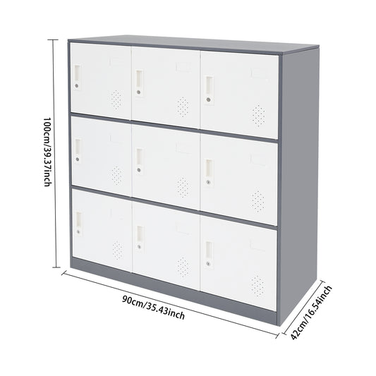 Lockerkast – Opbergkast – Archiefkast – Dichte Kast – Metalen Kast – Vergrendelbaar met 9 Vakjes – Stevige Stalen Constructie – Vrijstaand Vloermodel