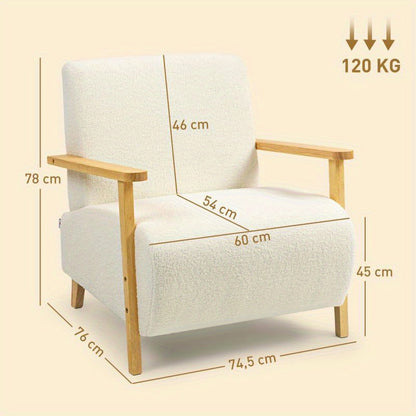 Fauteuil – Lounge Chair – Relaxstoel – Zitstoel – Relaxfauteuil – Handmatig Verstelbaar – Stevige Houten Poten 120 kg – Crème Wit Met Beige Armleuningen