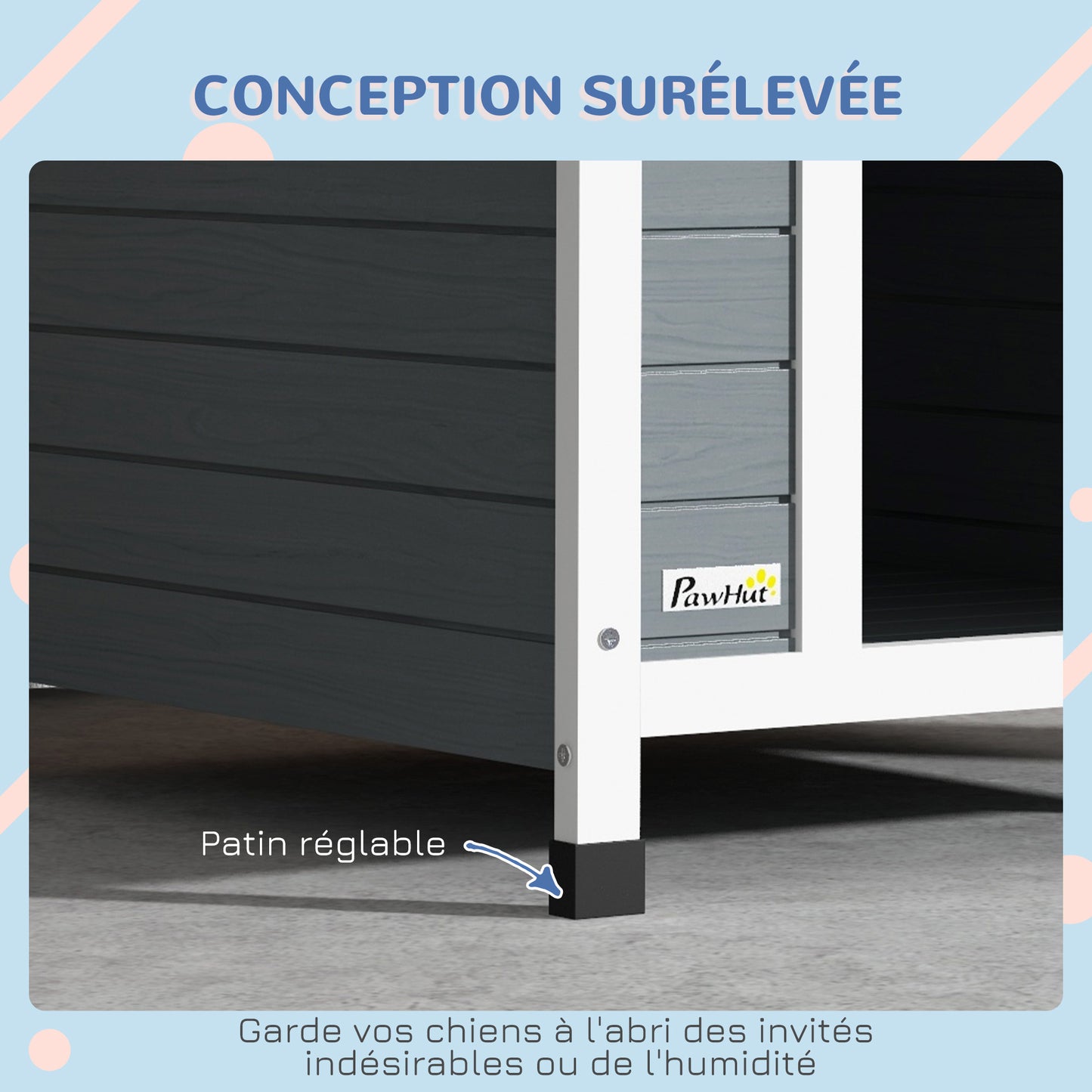 Hondenkennel – Hondenhok – Buitenkennel – Buitenhok – Hondenhuisje – Duurzaam Dennenhout – Waterafstotend Golfdak – Verstelbare Poten – Uitneembare Vloer – Grijs – Medium Honden 75x88x82 cm