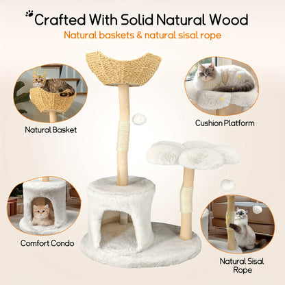Krabpaal – Kattenboom – Kattenhuis – Kattentoren – Krabmeubel – 92x38,5x120 cm – Sisal Krabpalen & Pluche Bekleding – Stevig Houten Meubel