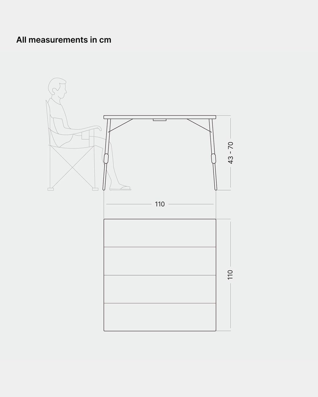 qeedo Kimmy L, Campingtafel met Bamboe Tafelblad, 110 x 110 cm, Hoogte Verstelbaar
