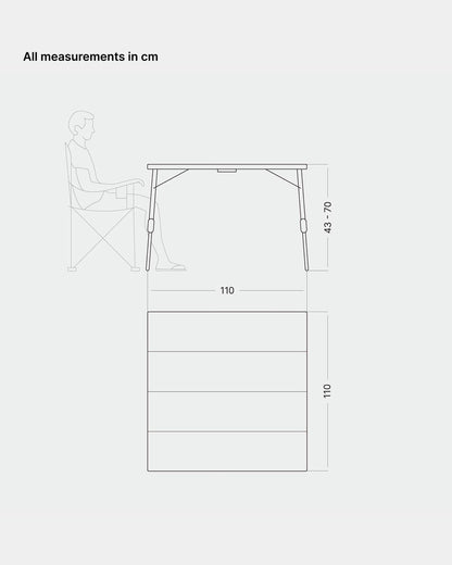 qeedo Kimmy L, Campingtafel met Bamboe Tafelblad, 110 x 110 cm, Hoogte Verstelbaar