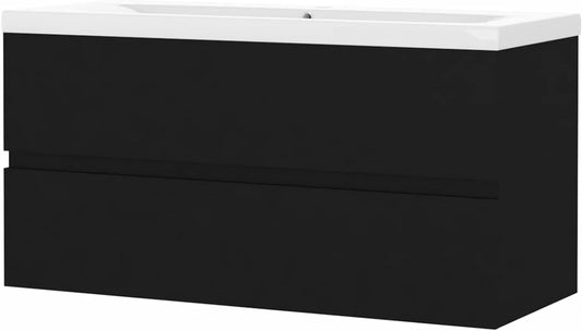 Tidyard Bathroom Cupboard Wall Cabinet with Basin, Integrated Chipboard, Black Modern with Drawers, 90 cm, Modern Wall Cabinet, Base Cabinet, Wall Cabinet with Washbasin - QUORE