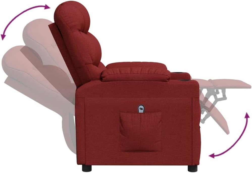 Relaxstoel, elektrisch, wijnrood, stof, tv-stoel met ligfunctie, enkele ligstoel, relaxstoel voor woonkamer, slaapkamer, A5