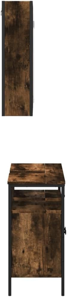vidaXL 2 Piece Bathroom Furniture Set Decorated Wood Smoked Oak, Bathroom Set, Bathroom Cabinet, Bathroom Unit, Washbasin, Bathroom Cabinet