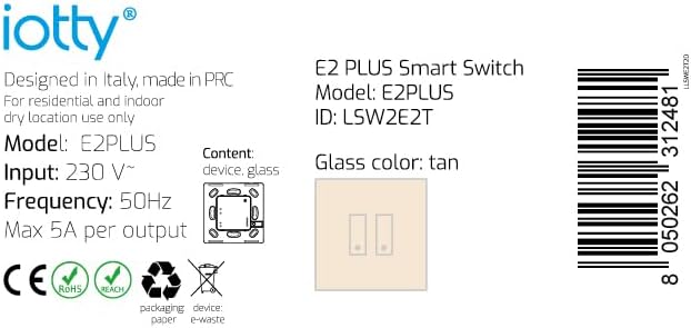 iotty E2 PLUS Wi-Fi slimme schakelaar voor lampen en deuren, compatibel met Google Home, Alexa en Siri, IOS en Android app, verlicht glaspaneel, temperatuur- en helderheidssensoren