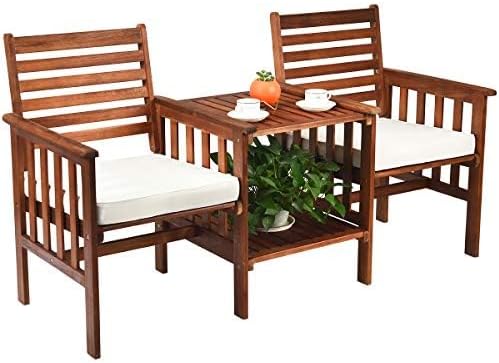 Generisch 70605OP-WH Tuinbank, acaciahout, polyester, spons, naturel, 165 x 65 x 88 cm