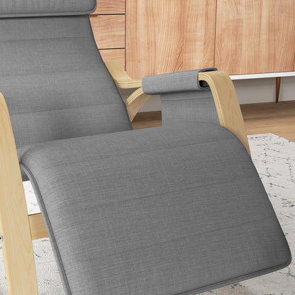 Schommelstoel – Relaxstoel – Fauteuil – Voedingsstoel – Schommelstoel Babykamer – Verstelbare Voetsteun – Stevig Houten Frame – Grijs