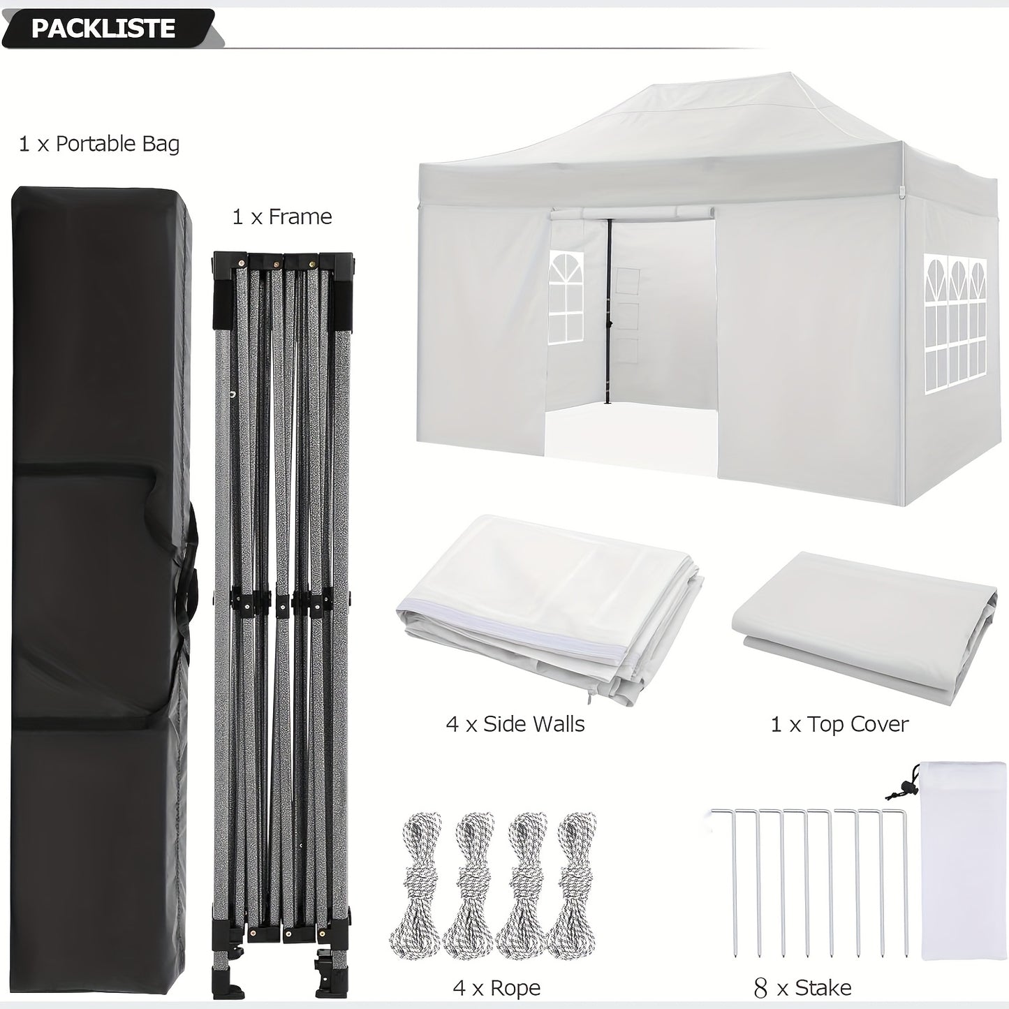 Partytent – Partytent Paviljoen – Easy Up Tent – Opvouwbare Tent – Eventtent – 3x4,5 Meter – Waterdicht Polyester – 3 Verstelbare Hoogtes