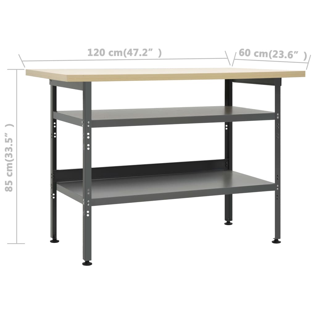 Werkbank – Werktafel – Klusbank – Werkbank Met Opbergruimte – Garage Werkbank Grijs – Drie Wandpanelen – Ruime Opbergkast