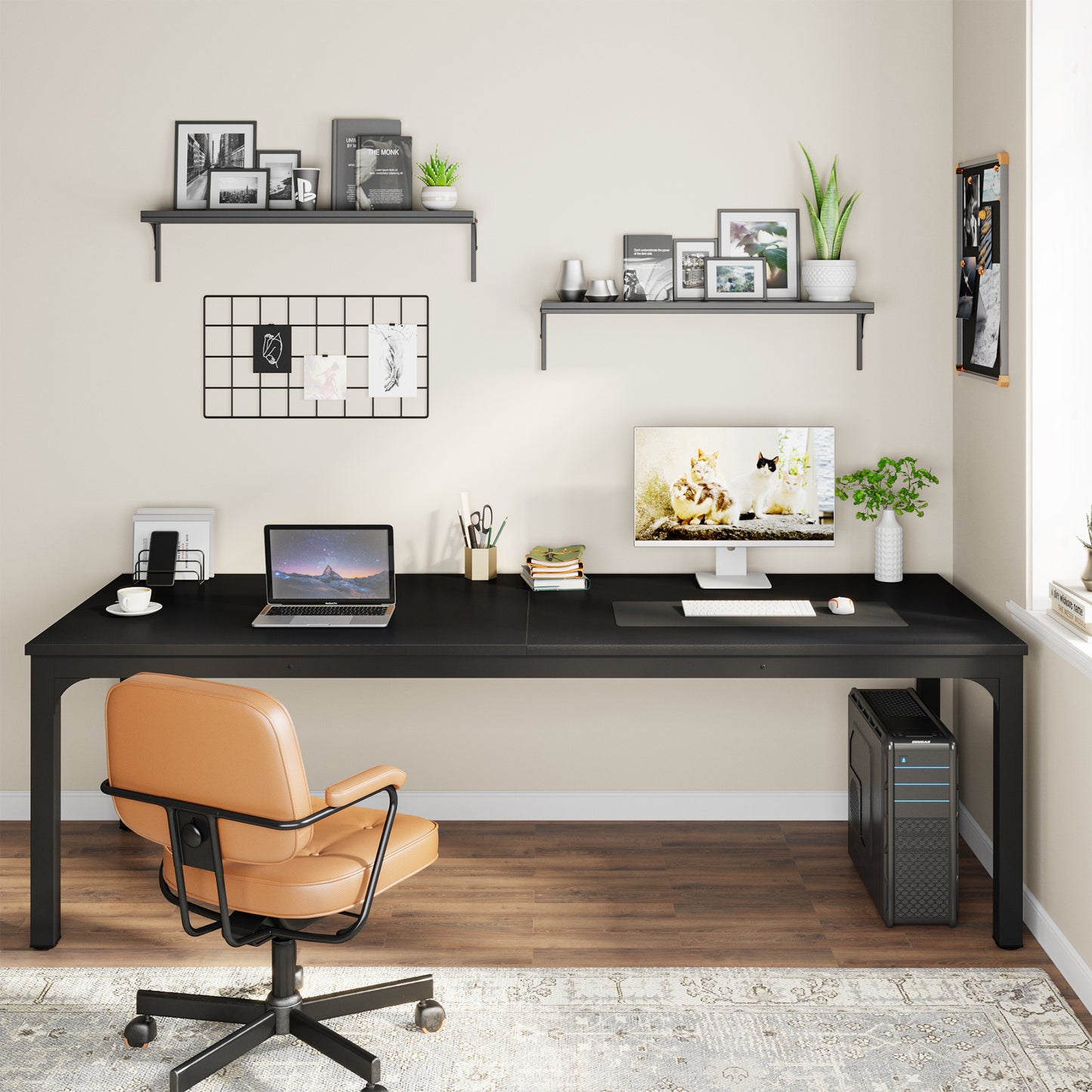 Bureau – Bureautafel – Computertafel – Werkplek – Dubbel Bureau – Extra Lang 199,9 cm – Water- En Krasbestendig Blad – Verstelbare Voetjes