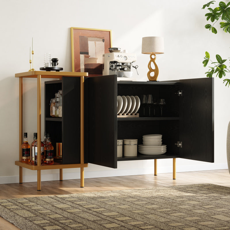 Dressoir – Sideboard – Opbergkast – Ladekast – Kast – Modern Zwart – Glasblad – Kantelbeveiliging – 120x40x77,5 cm