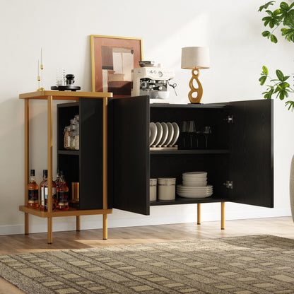 Dressoir – Sideboard – Opbergkast – Ladekast – Kast – Modern Zwart – Glasblad – Kantelbeveiliging – 120x40x77,5 cm