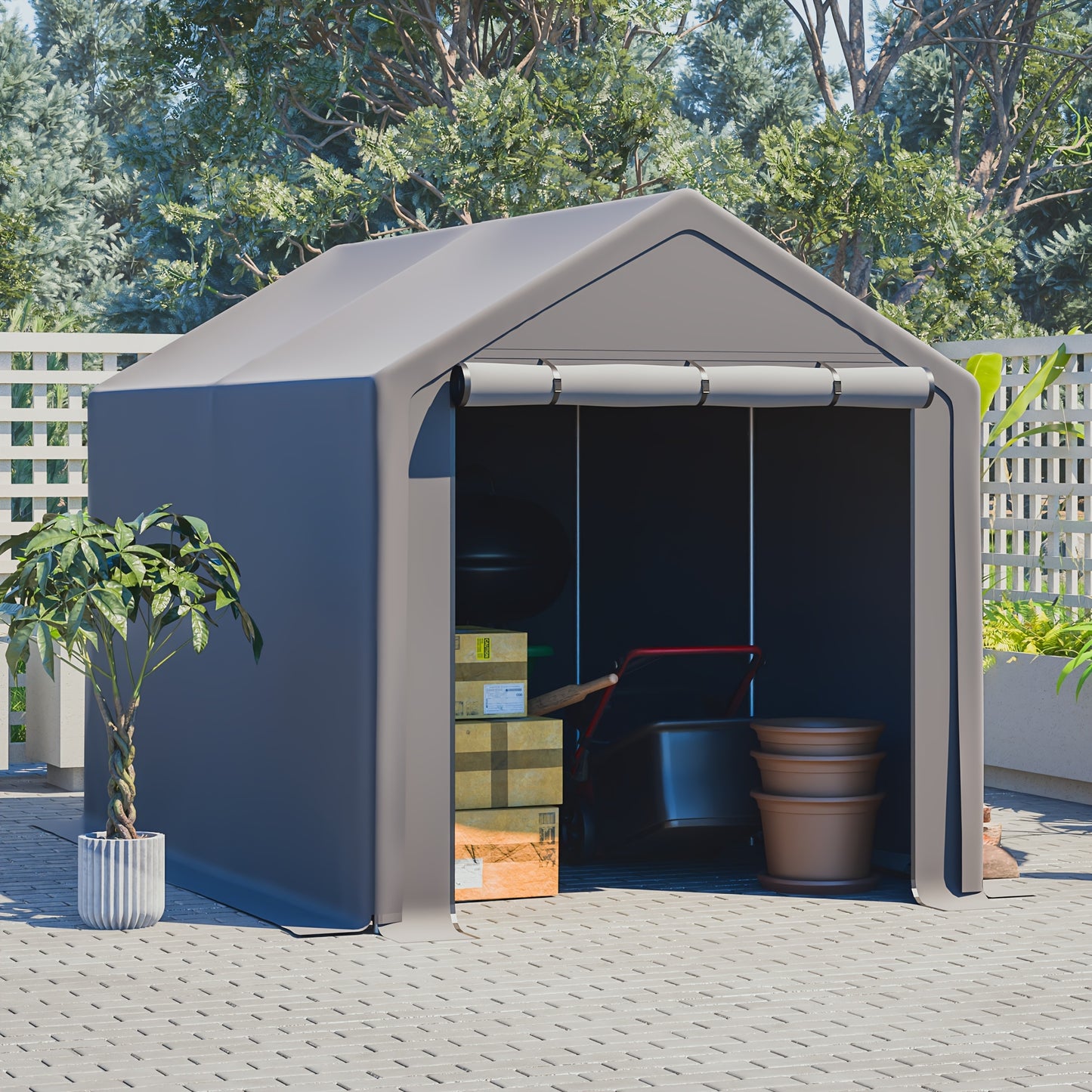 Garage Tent – Fietsenstalling – Opslagtent – Gereedschapsschuur – Tuinberging – 296x190x200 cm – Gegalvaniseerd Stalen Frame – Dubbele Ritssluiting