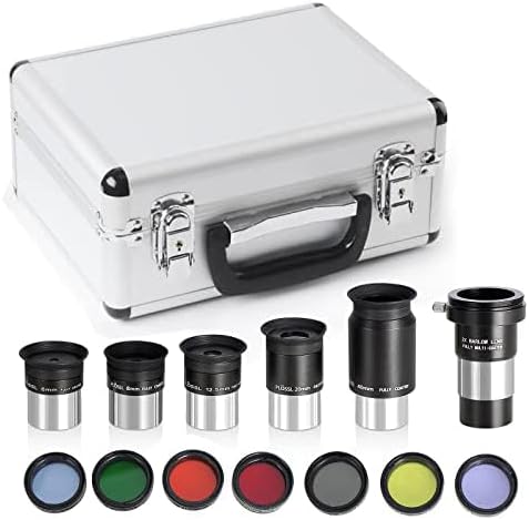 13-delige telescopische accessoireset - Plossl-telescopische oculairs, 2 x barlow lens, 7 stuks filters, stevige draagtas
