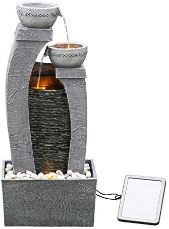 Teamson Home Buiten Tuin Water Fontein - Waterornament - Zonne-Energie - 2 Lagen Pot Ontwerp - Waterval - Tuindecoratie - Binnen & Buiten - Met Pomp - 34 x 22.9 x 76.2 (cm)