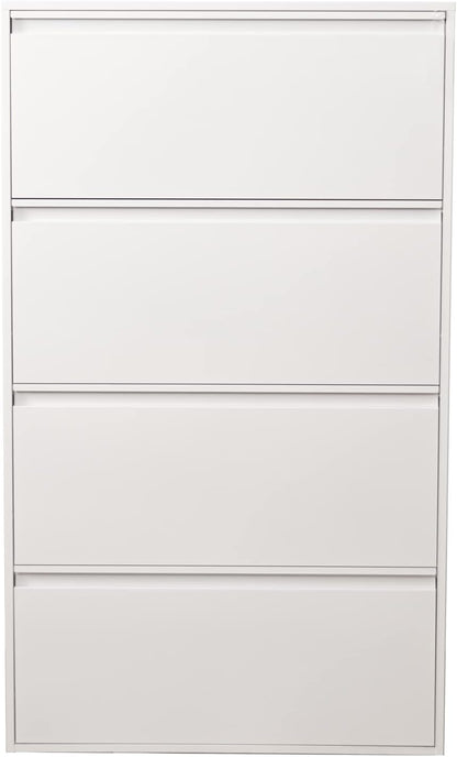 DRW Schoenenkast met 4 schuifladen van metaal in wit, 80 x 15 x 136 cm