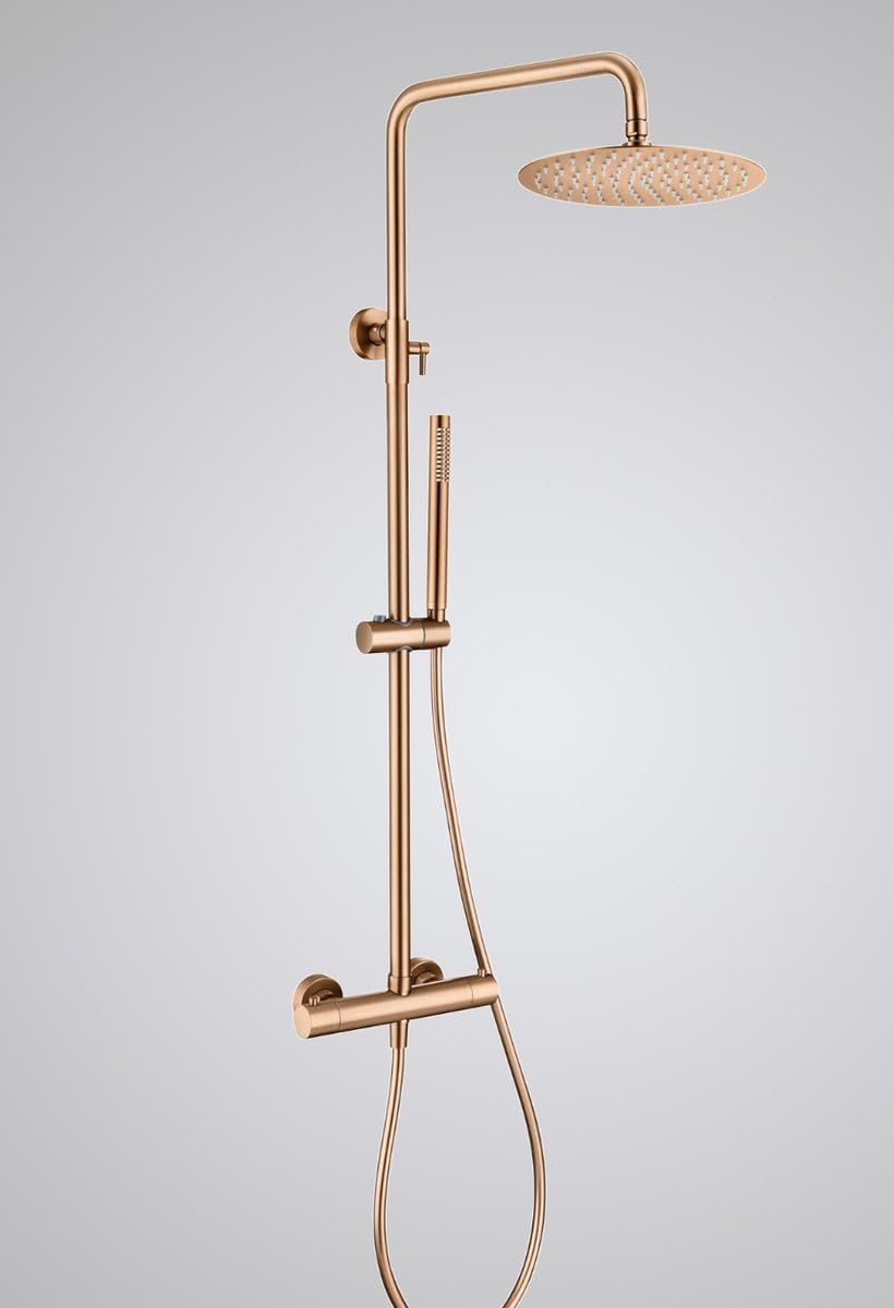 Doucheset – Regendouche – Thermostaatkraan – Douchekop – Handdouche – Koperkleurig Design – Preciese Temperatuurregeling – Duurzaam Messing
