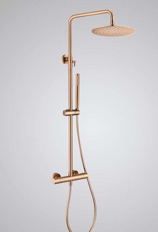 Doucheset – Regendouche – Thermostaatkraan – Douchekop – Handdouche – Koperkleurig Design – Preciese Temperatuurregeling – Duurzaam Messing