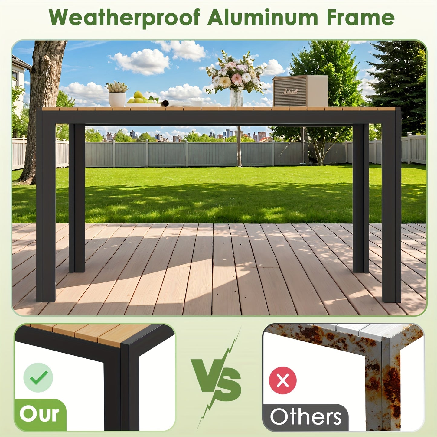 Tuintafel – Buiten tafel – Terrastafel – Patio tafel – WPC tafel – 140x90 cm – Weerbestendig aluminium frame – Geschikt voor 6 personen