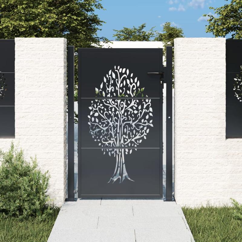 Metalen Tuinpoort – Tuinhek – Tuinpoortje – Tuindeur – Hekwerk – Antraciet – 105x155 cm – Duurzaam Staal – Boompatroon Design