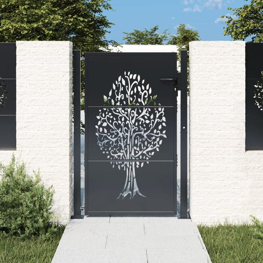 Metalen Tuinpoort – Tuinhek – Tuinpoortje – Tuindeur – Hekwerk – Antraciet – 105x155 cm – Duurzaam Staal – Boompatroon Design