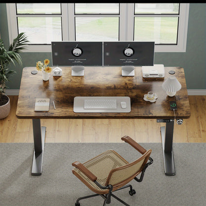 Verstelbaar Zit-Sta Bureau – Staand Bureau – Werkplek Tafel – Ergonomisch Bureau – Home Office Bureau – 60x100 cm – Stabiel Stalen Frame met Rustiek Houtnerf