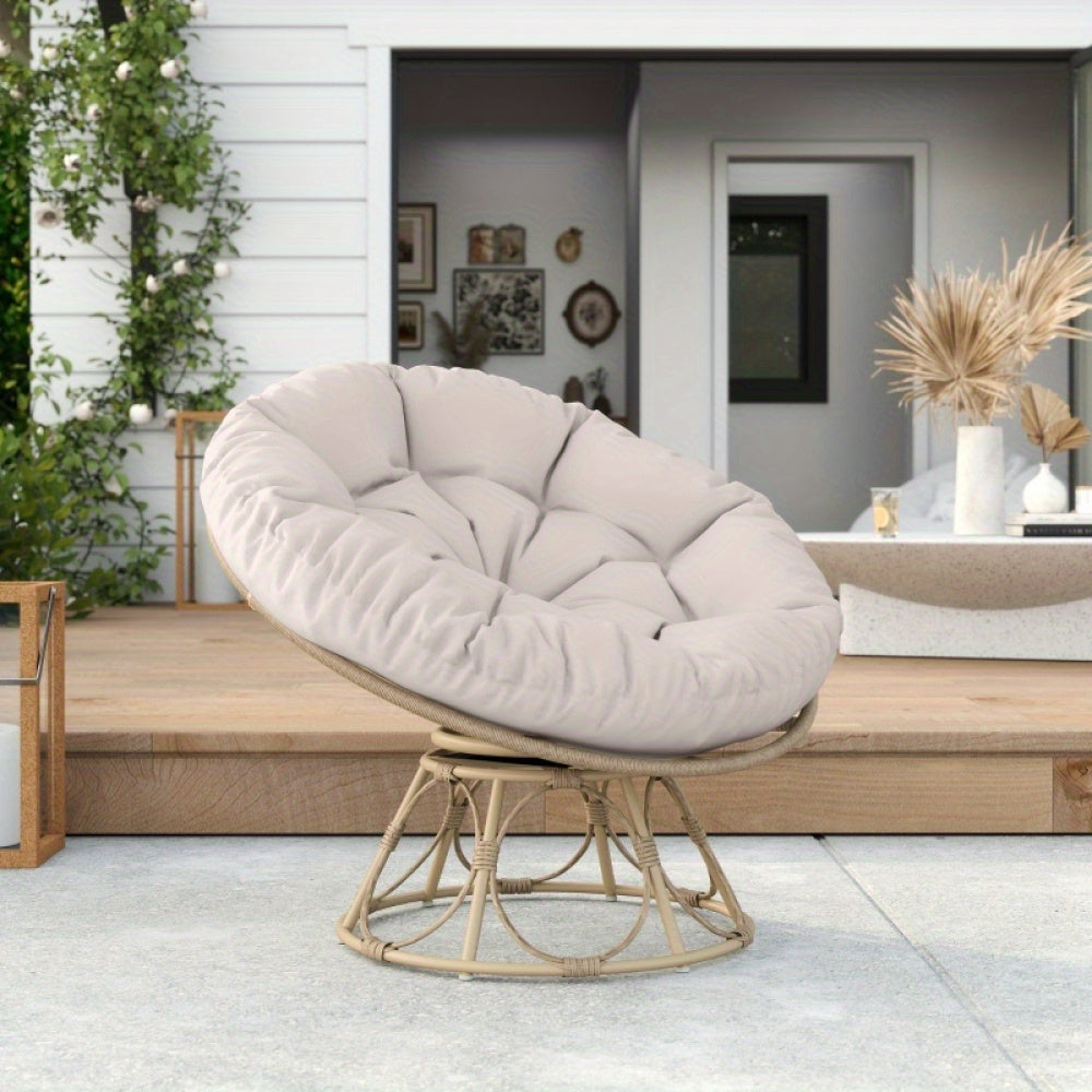 Rotan Loungestoel – Tuinstoel – Fauteuil – Balkonstoel – Draaistoel – 360° Draaibaar – Diameter 120 cm – Weerbestendig – Handgevlochten