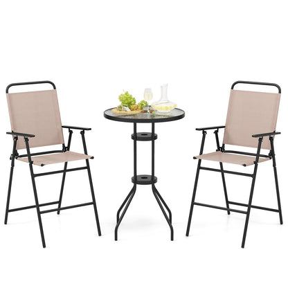 Bistro Tafelset – Balkonset – Tuinmeubelset – Zithoek – Buitentafel Met Stoelen – Gehard Glas – Inklapbare Stoelen – Weerbestendig Beige