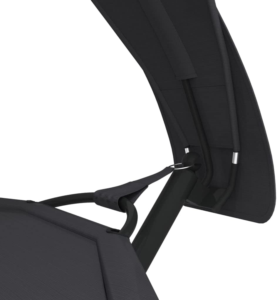 Sunbath, Outdoor Sun Lounger with Sun Canopy, Black, Steel and Oxford Fabric, Outdoor Sun Lounger, Beach Lounger, Relax Chair for Garden, Patio, Balcony, Camping - QUORE