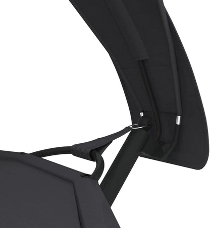 Sunbath, Outdoor Sun Lounger with Sun Canopy, Black, Steel and Oxford Fabric, Outdoor Sun Lounger, Beach Lounger, Relax Chair for Garden, Patio, Balcony, Camping - QUORE