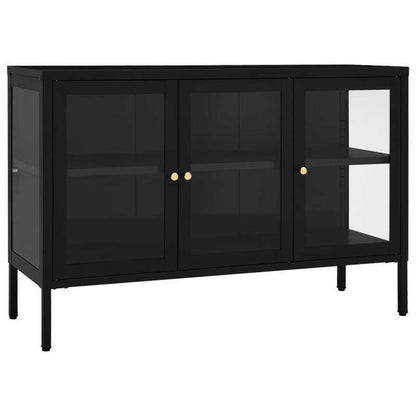 Dressoir – Sideboard – Opbergkast – Ladekast – Kast – Industrieel Design – 105x35x70 cm – Staal en Zwart Glas