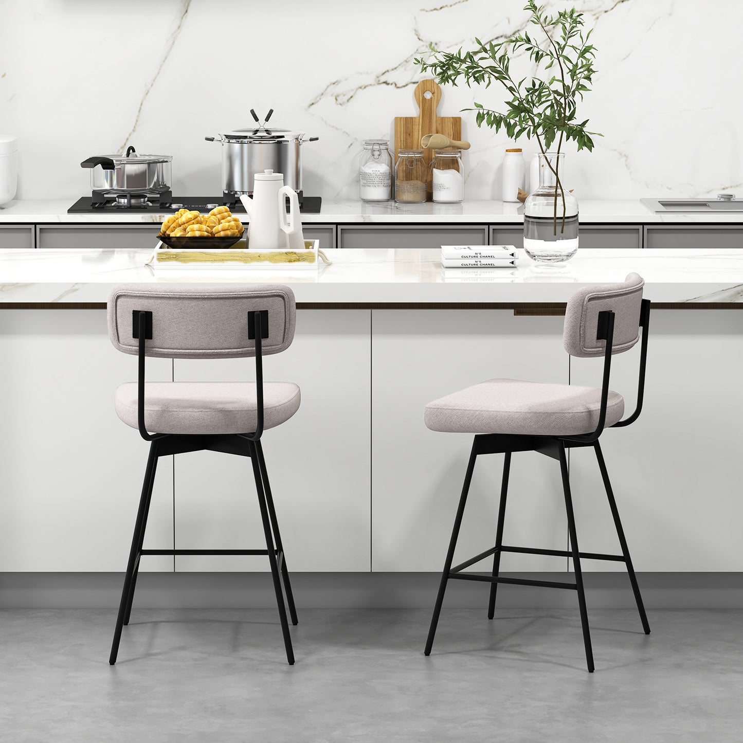 Barstoel – Barkruk – Barstoelset – Keukenstoel – Barstoelen – 360° Draaibaar – Gestoffeerde Zitting Met Rugleuning