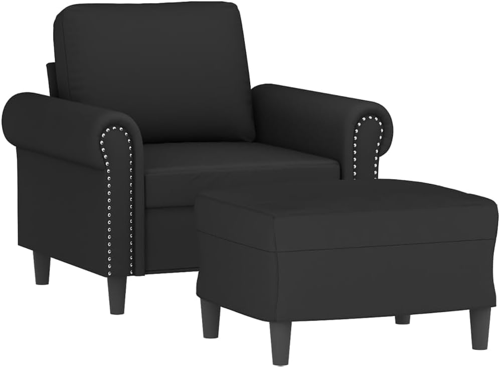 Fauteuil met Kruk – Loungestoel – Moderne Stoel – Armleuningstoel – Leesstoel – Zwart Fluweel – Stevig Multiplex Frame – Comfortabele Dikke Zitting 60 cm