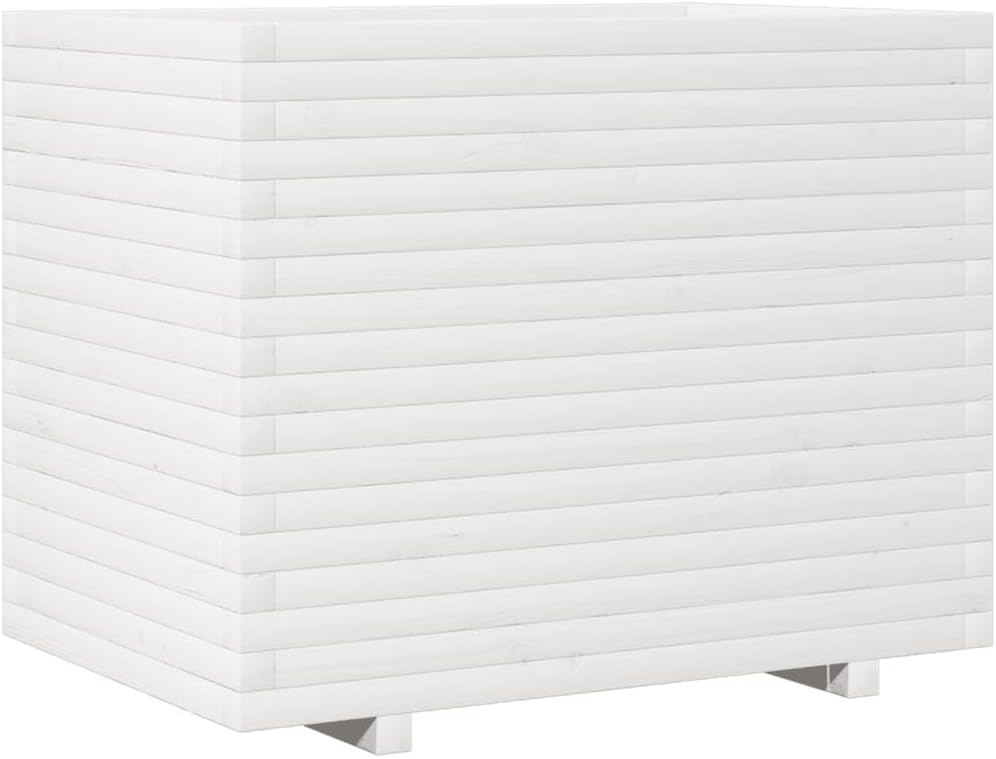 White Flower Box 90 x 60 x 72 cm Solid Pine Wood Flower Box on Legs Trellis Planter Patio - QUORE
