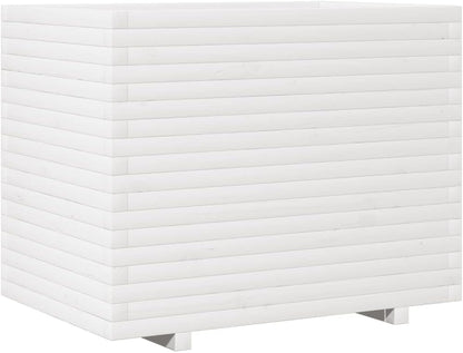 White Flower Box 90 x 60 x 72 cm Solid Pine Wood Flower Box on Legs Trellis Planter Patio - QUORE