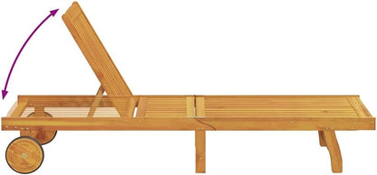 vidaXL Sun lounger with table solid acacia wood, outdoor bed, sun bed, garden lounger, sun lounger, outdoor lounger, sun lounger, wooden lounger - QUORE