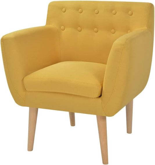 Fauteuil – Armstoel – Relaxfauteuil – Zetel – Stoel – Gele Stof – Houten Frame – Compact Design 67x59x77 cm