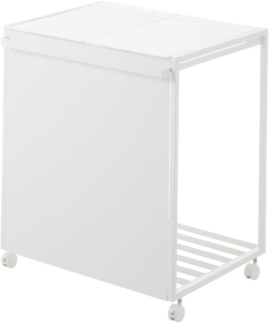 Yamazaki 1820 TOWER 2~Compartment Trash Can with Casters, white, Steel/Polypropylene/Nylon, 52 x 44 x 60 cm