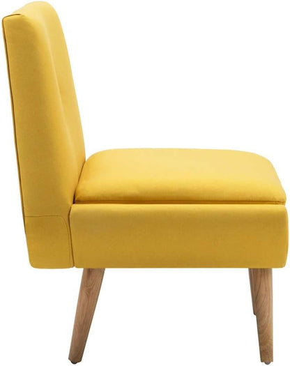 Fauteuil – Zitzetel – Leunstoel – Ruststoel – Stoel – Gele Polyester Bekleding – Massief Rubberwood Poten